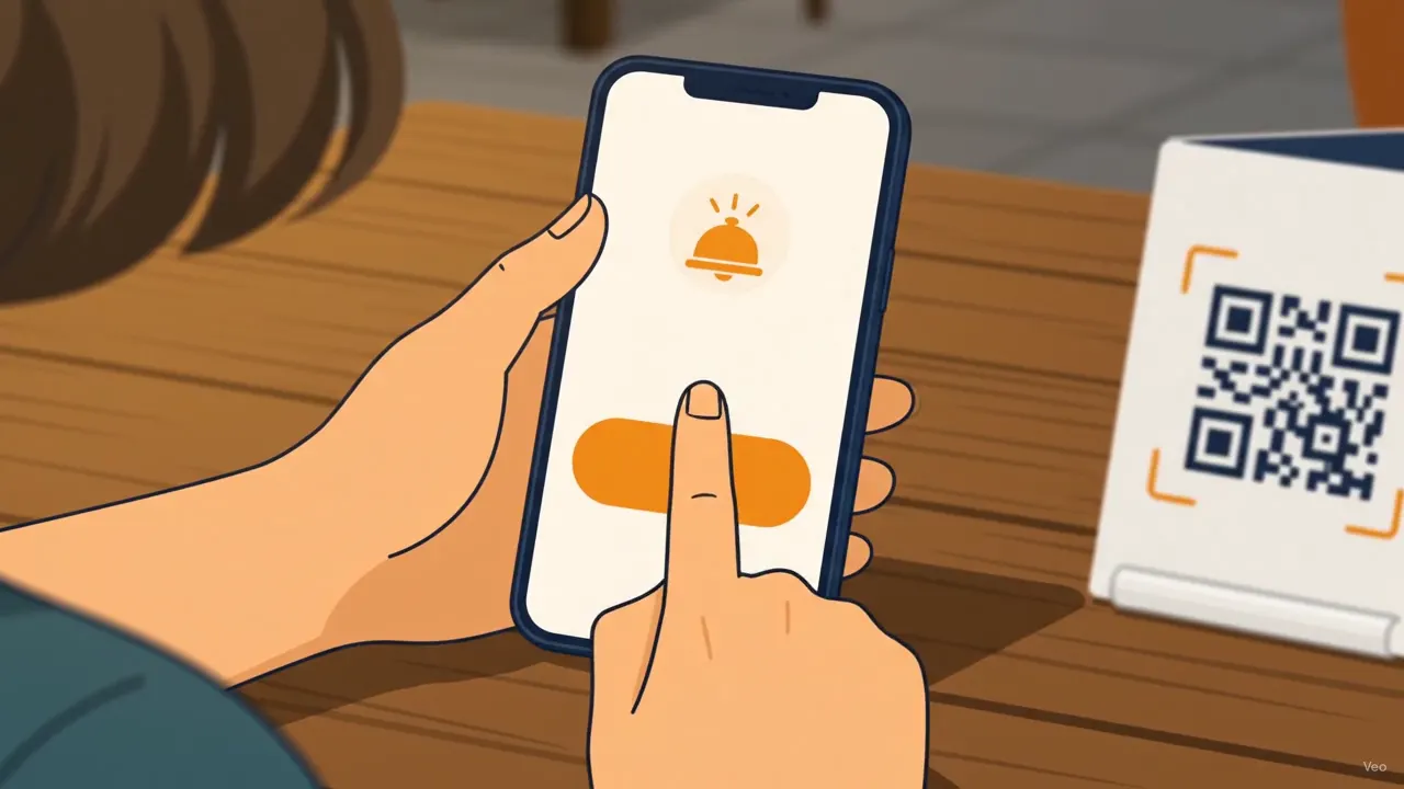 Vorschau: Gast tippt auf den orangen Serviceknopf im Handy